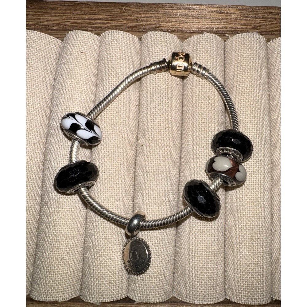 Pandora Gold Barrel Clasp 925 Sterling Silver Snake Bracelet ALE + 6 Charms 34g - Picture 5 of 9